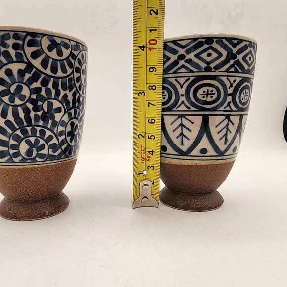 Vintage Japanese Ceramic Teacup Yunomi Blue Design Brown Bottom Sencha TC225 70s - Picture 4 of 6